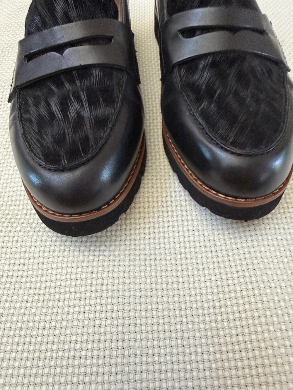Earthies Black Leather & Haircalf Penny Loafers - Picture 6 of 9